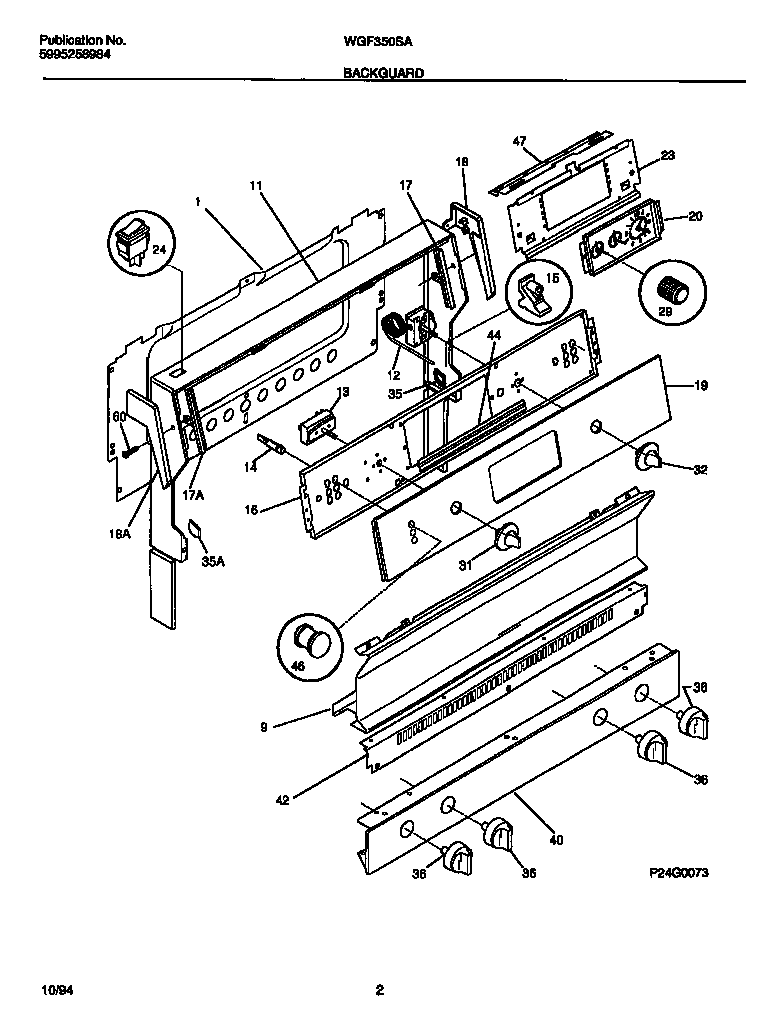White-Westinghouse WGF350SADB backguard diagram