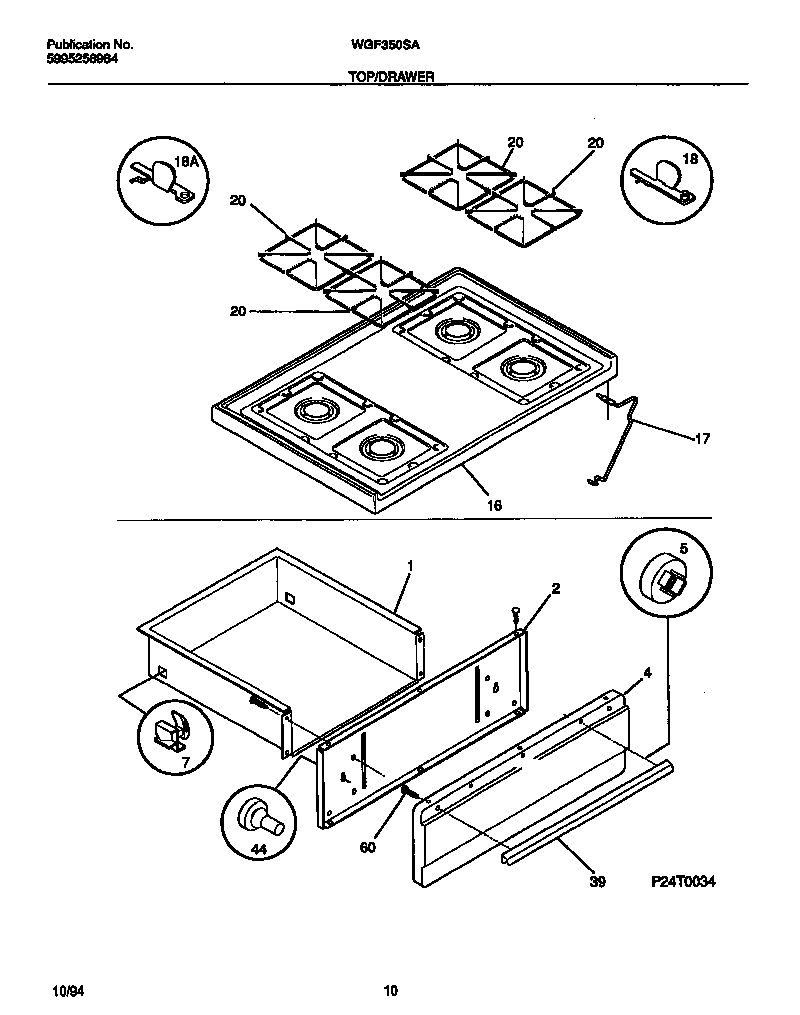 White-Westinghouse WGF350SADB top/drawer diagram