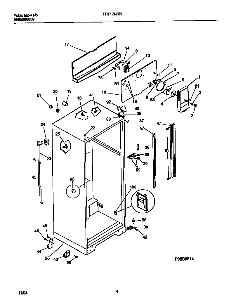Tappan TRT17NRBD0 cabinet w/ fan assembly diagram