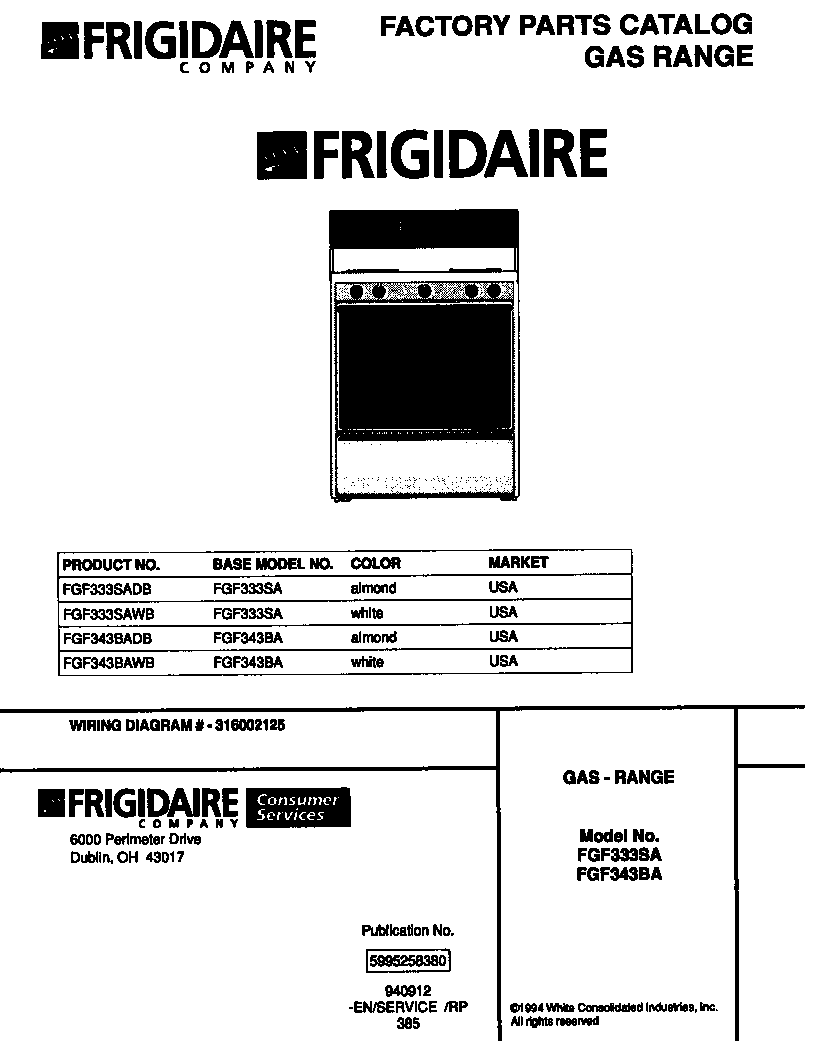 Frigidaire FGF333SADB cover diagram