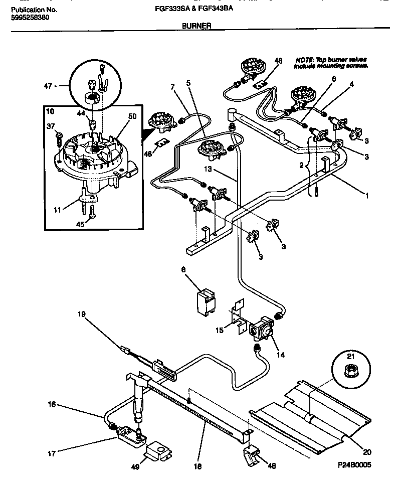 Frigidaire FGF333SADB burner diagram