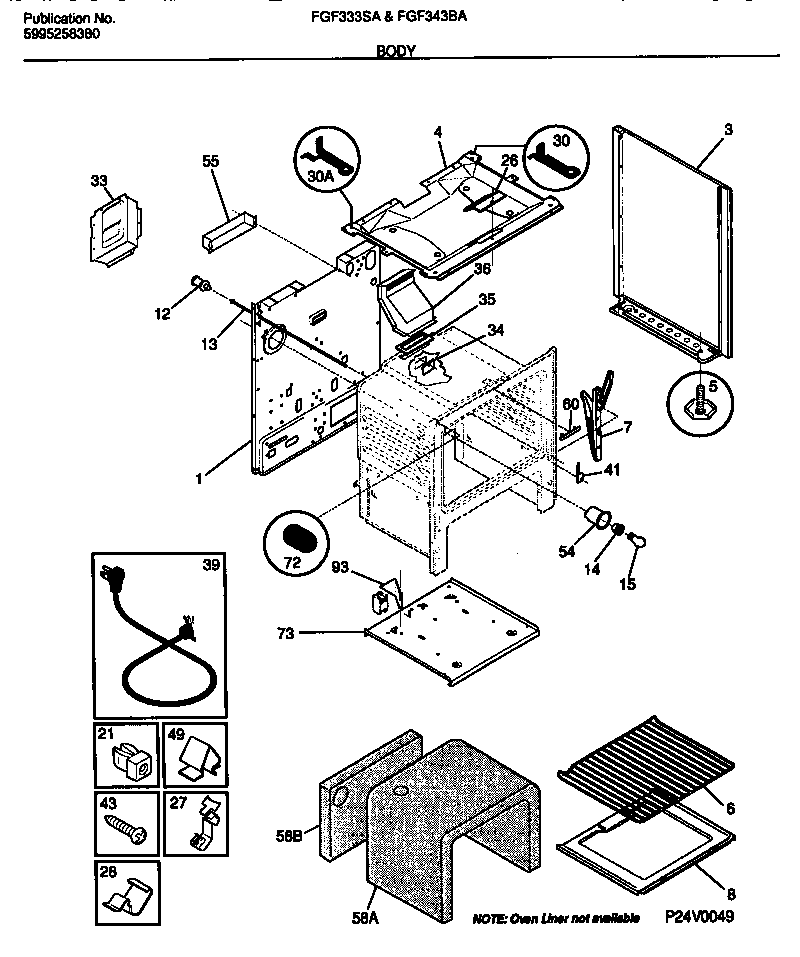 Frigidaire FGF333SADB body diagram