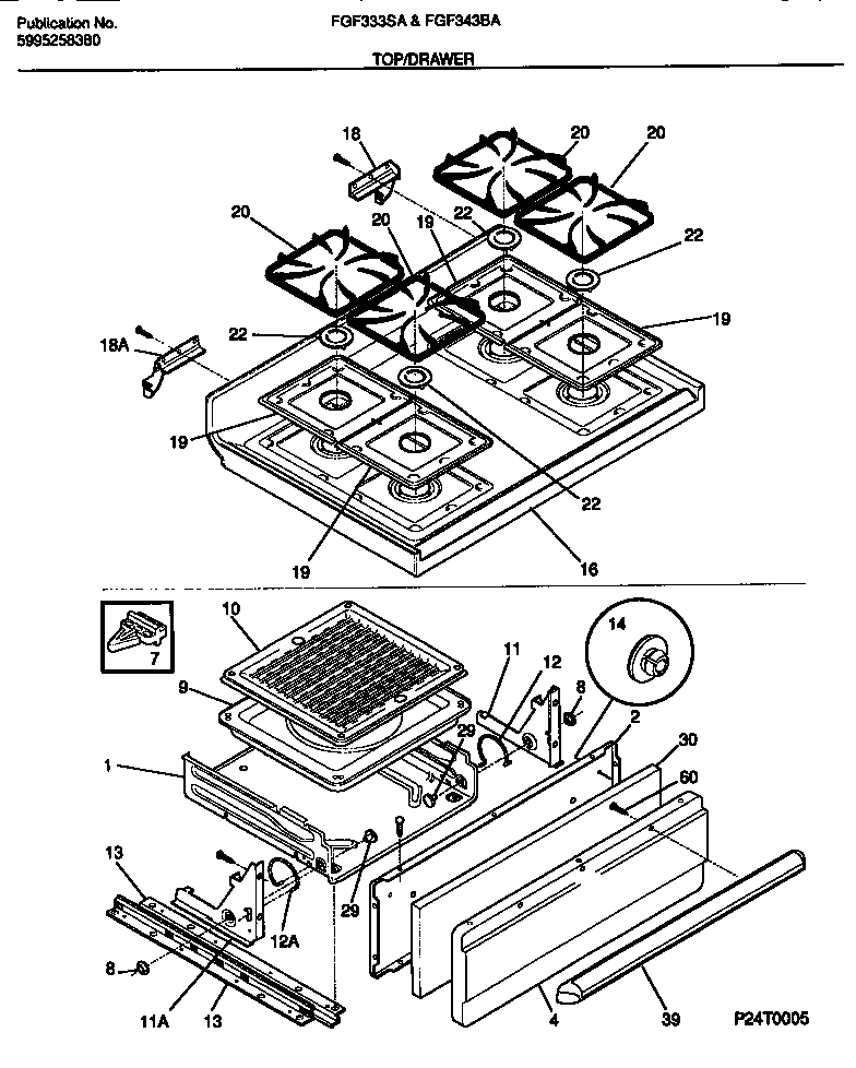 Frigidaire FGF333SADB top/drawer diagram