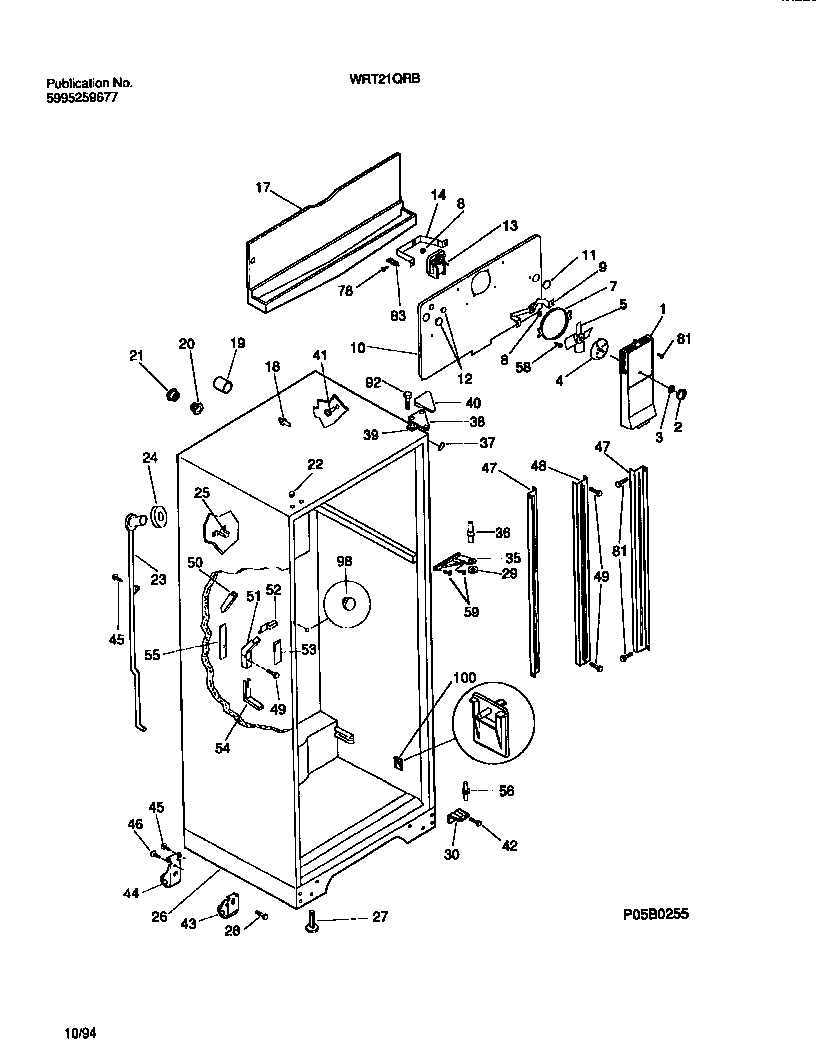 White-Westinghouse WRT21QRBW1 cabinet w/fan assembly diagram