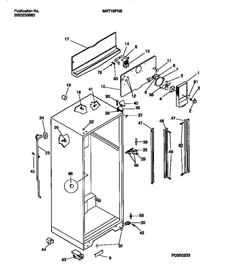 Universal/Multiflex (Frigidaire) MRT18PNBZ1 cabinet w/fan assembly diagram