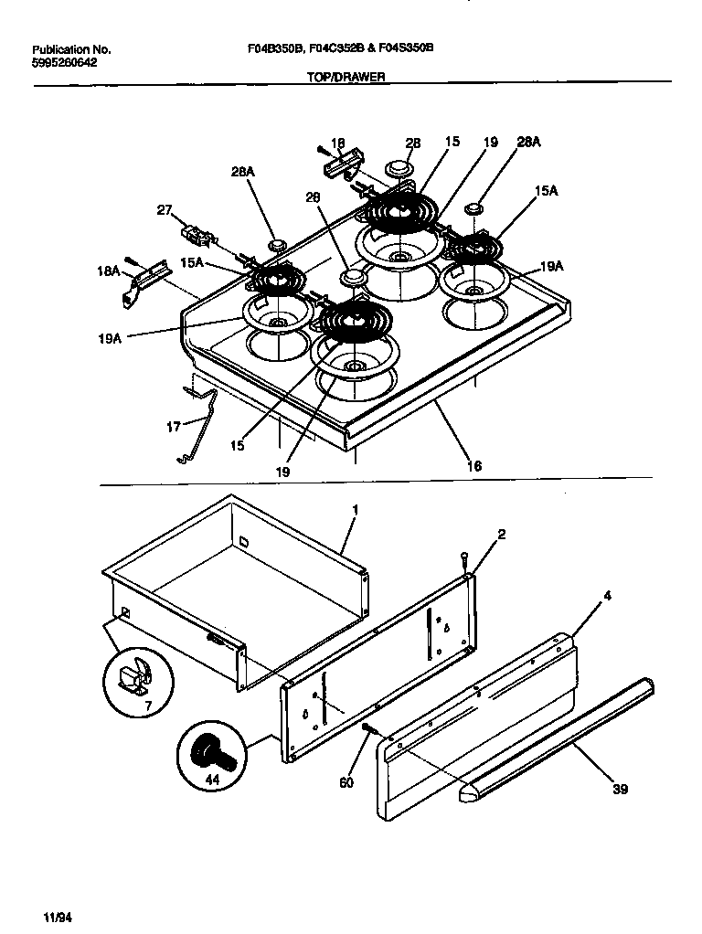 Frigidaire F04S350BWA top/drawer diagram