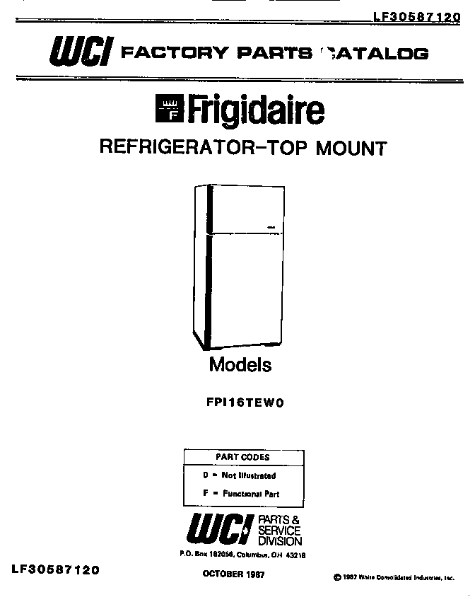 Frigidaire FPI16TEL0 cover page diagram