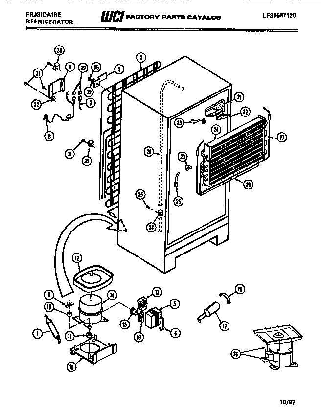 Frigidaire FPI16TEL0 compressor, condenser, evaporator diagram