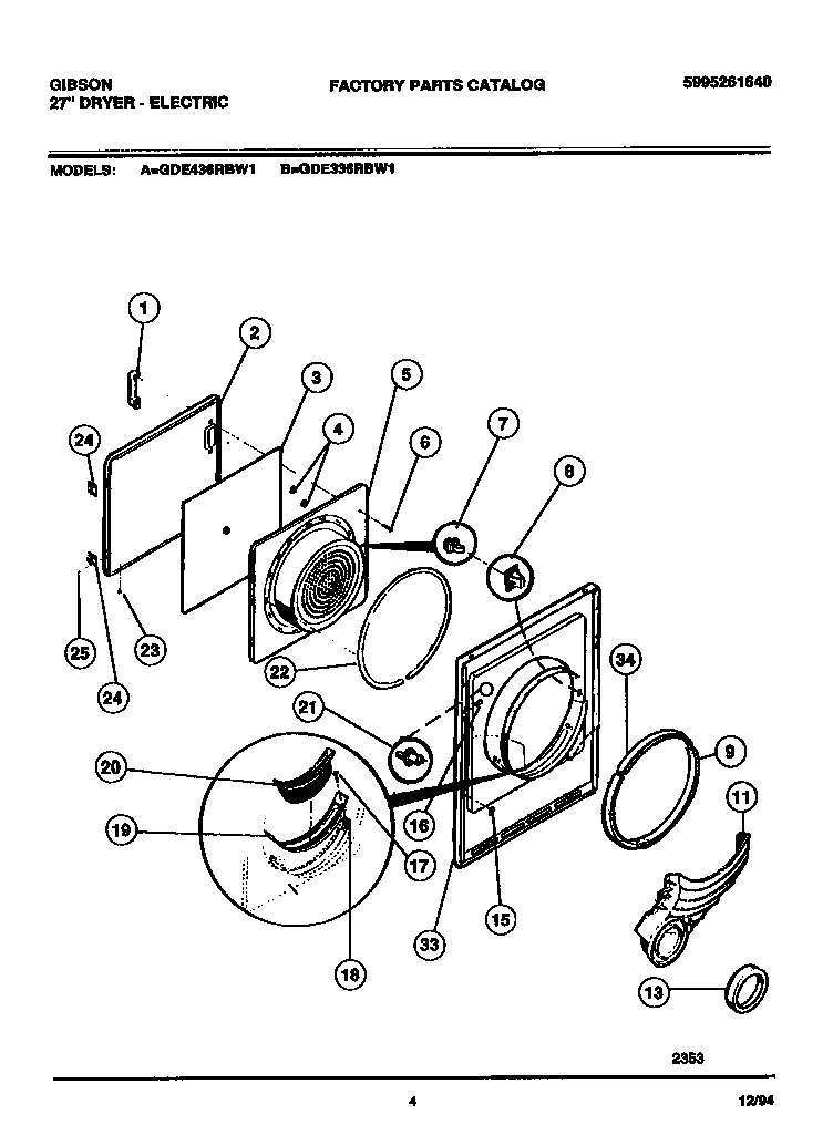 Gibson GDE336RBW1 door, front panel, lint  filter diagram