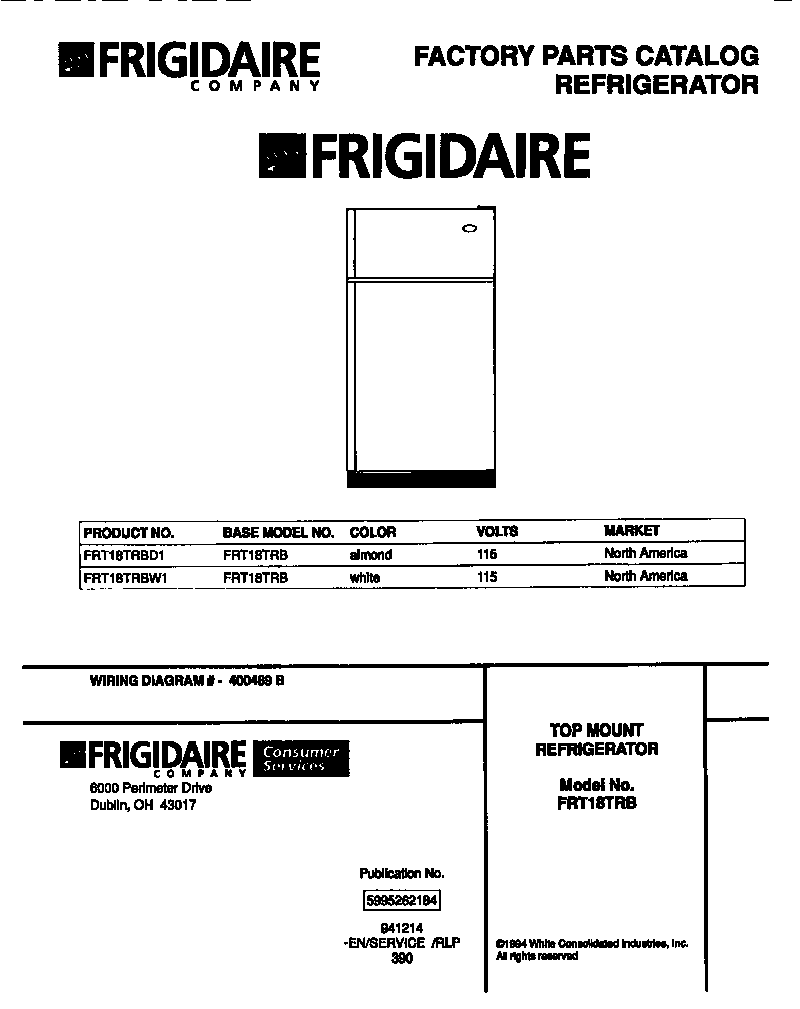 Frigidaire FRT18TRBW1 cover page diagram