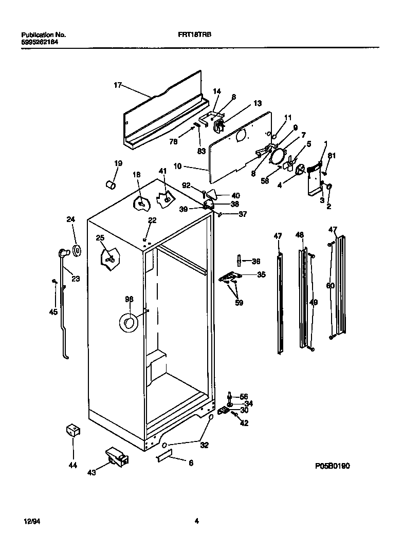 Frigidaire FRT18TRBW1 cabinet, fan assembly diagram