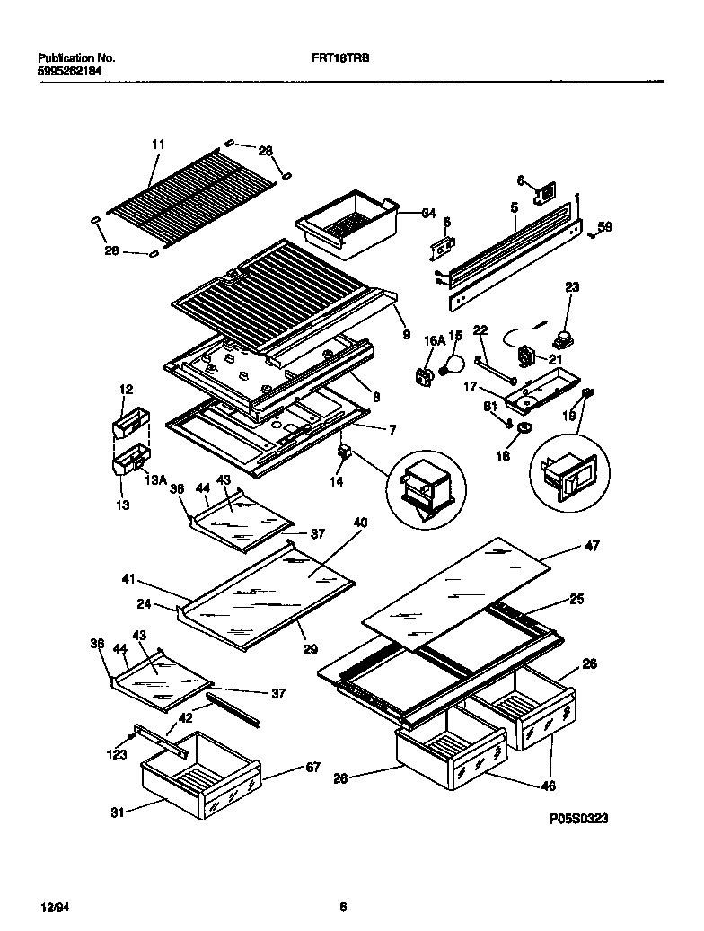 Frigidaire FRT18TRBW1 shelves, dividers diagram