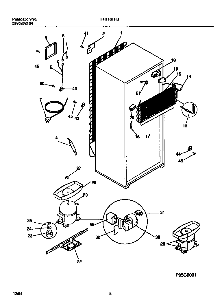 Frigidaire FRT18TRBW1 compressor, condenser, evaporator diagram