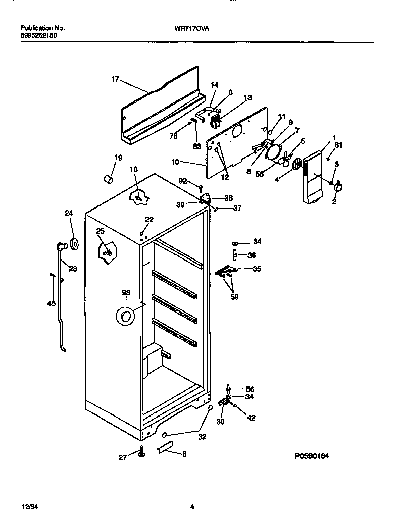 White-Westinghouse WRT17CVAY2 cabinet, fan assembly diagram