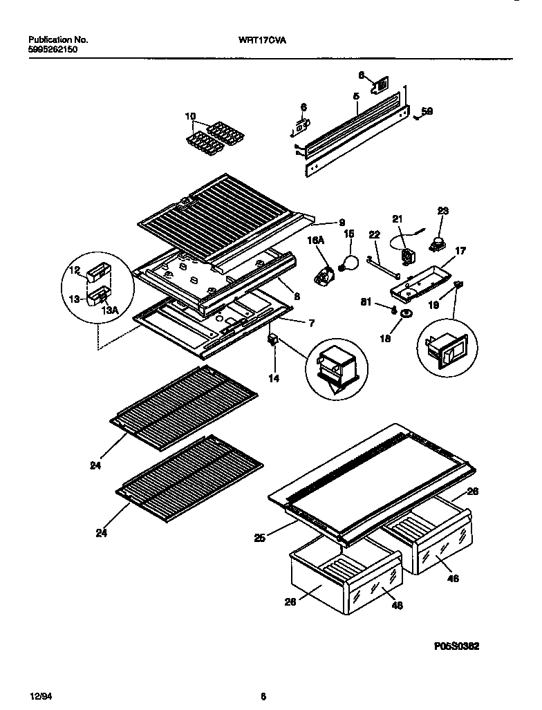 White-Westinghouse WRT17CVAY2 shelves, dividers diagram