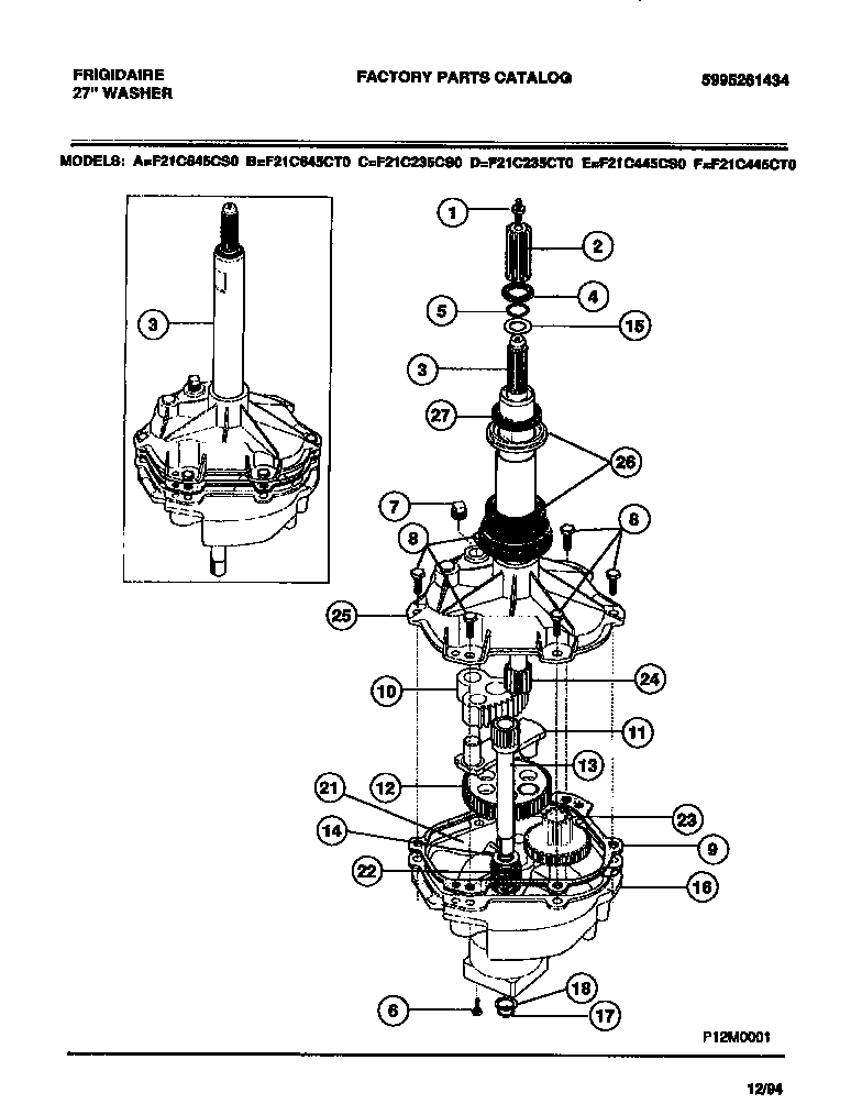 Frigidaire F21C645CT0 washer mechanism diagram