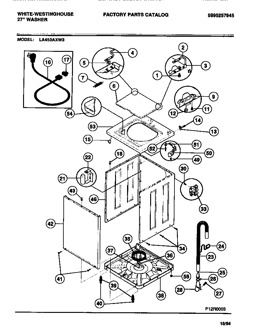 White-Westinghouse LA450AXD3 cabinet, top panel, base diagram