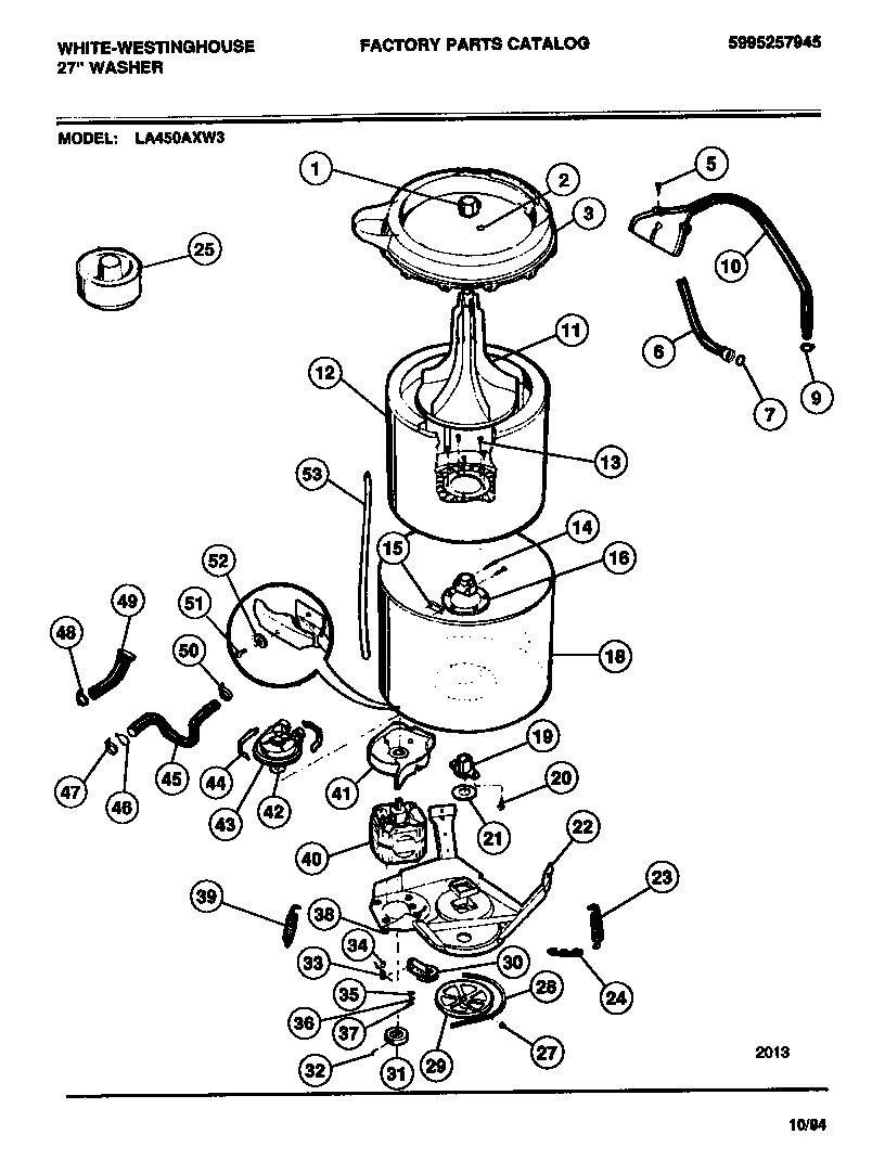 White-Westinghouse LA450AXD3 tubs, hoses, motor diagram