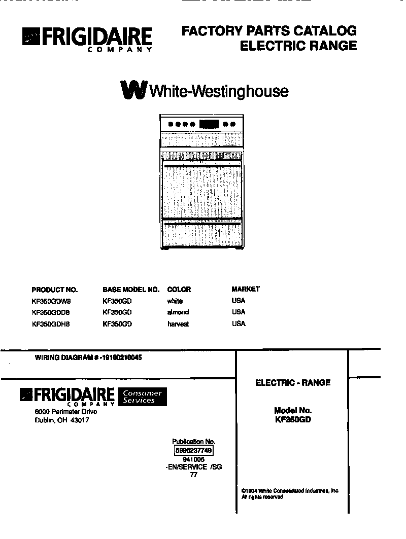 White-Westinghouse KF350GDD8 range, electric diagram