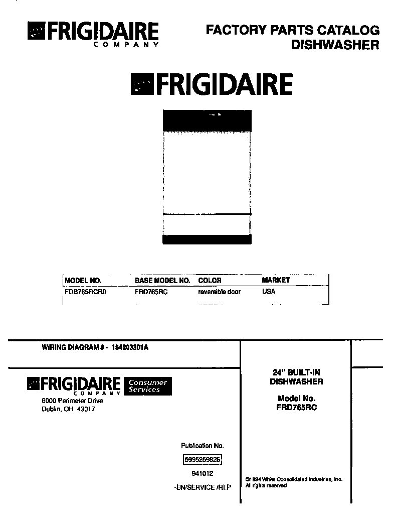 Frigidaire FDB765RCR0 cover diagram