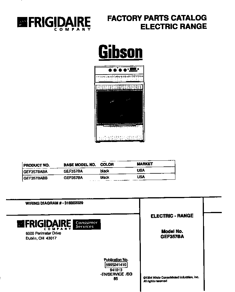 Gibson GEF357BABA front cover diagram