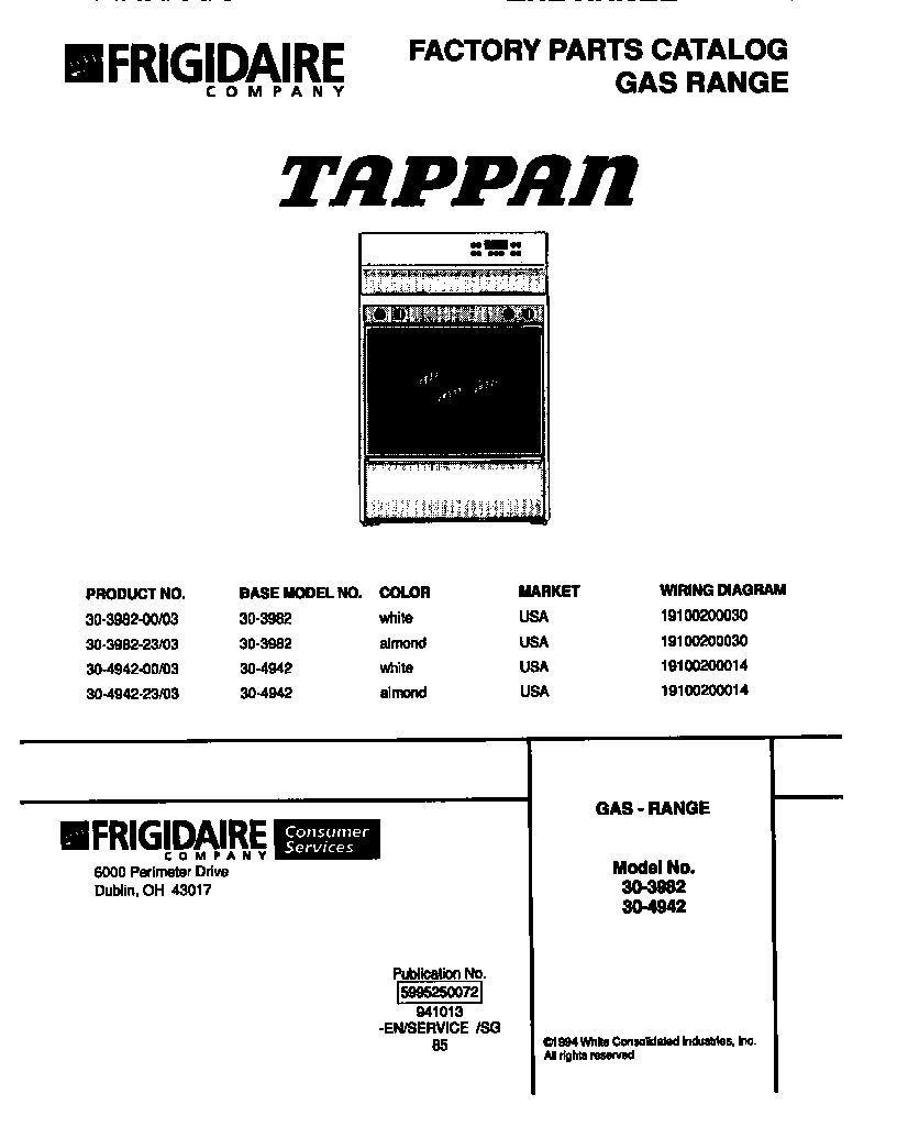 Tappan 30-4942-23-03 range, gas diagram