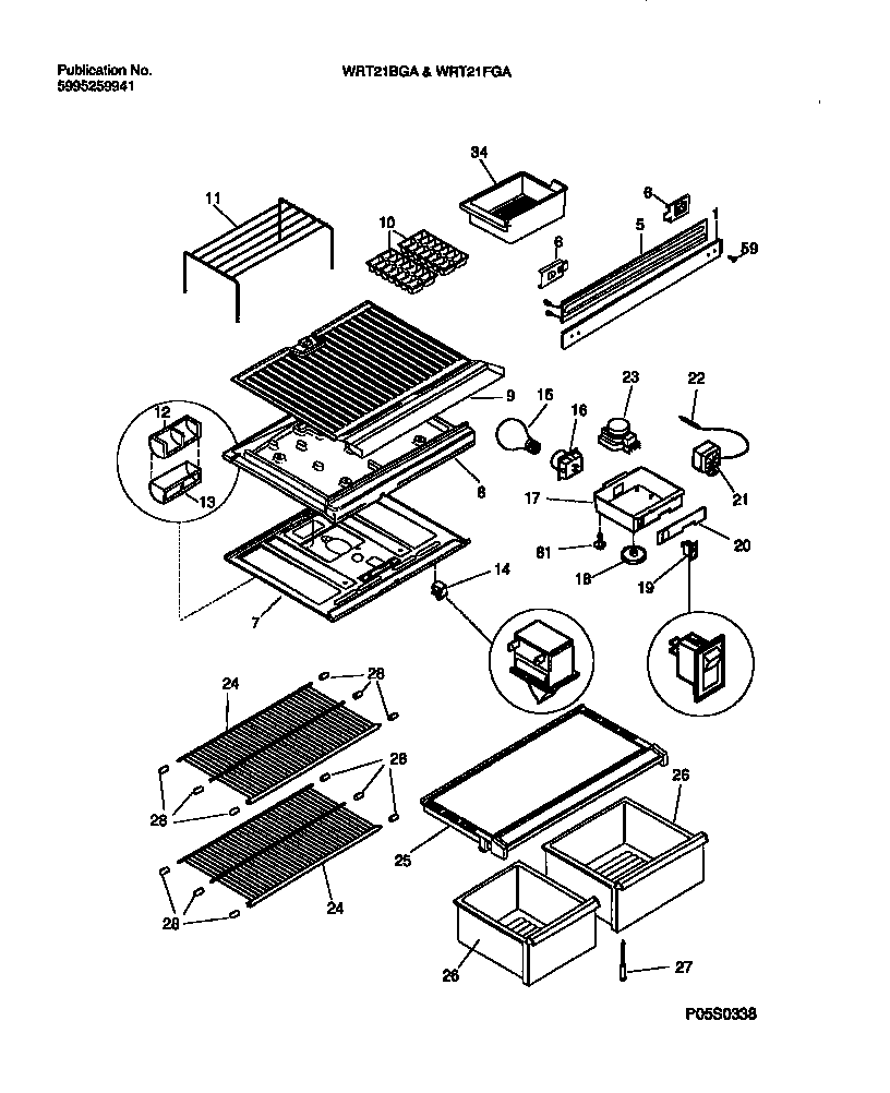 White-Westinghouse WRT21BGAW2 shelves, controls, divider, mullion diagram