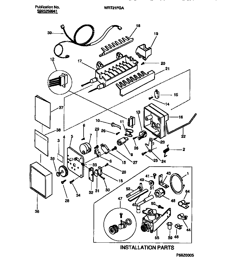 White-Westinghouse WRT21BGAW2 ice maker & installation components diagram