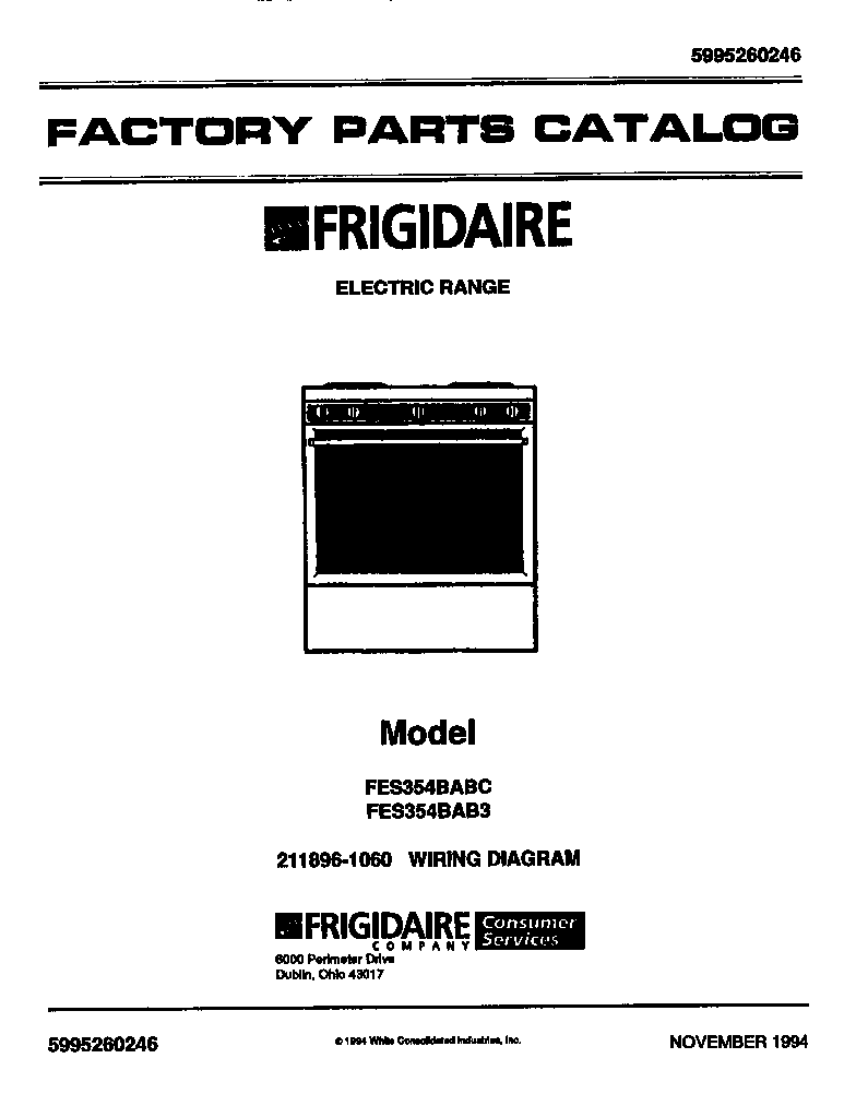 Frigidaire FES354BAB3 front cover diagram