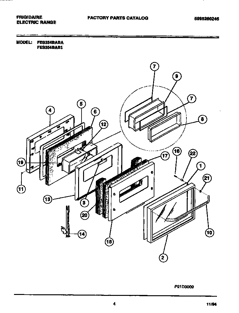 Frigidaire FES354BAB3 door diagram