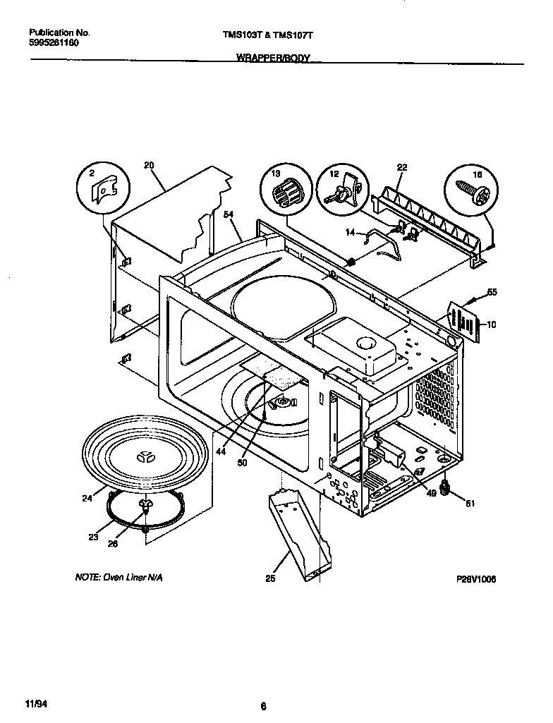 Tappan TMS107T1B1 wrapper/body diagram