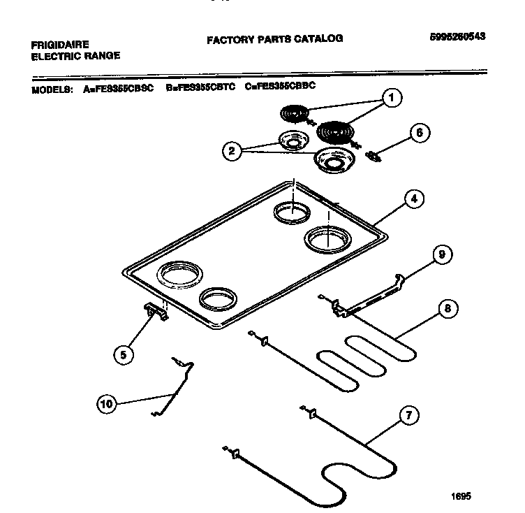 Frigidaire FES355CBTC top diagram