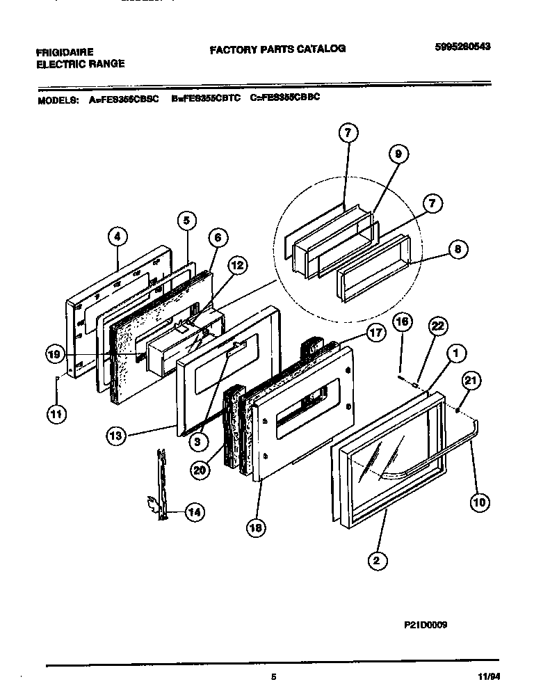 Frigidaire FES355CBTC door diagram