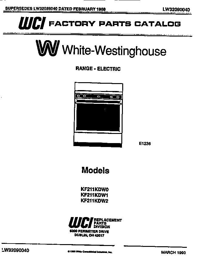 White-Westinghouse KF211KDW1 front cover diagram