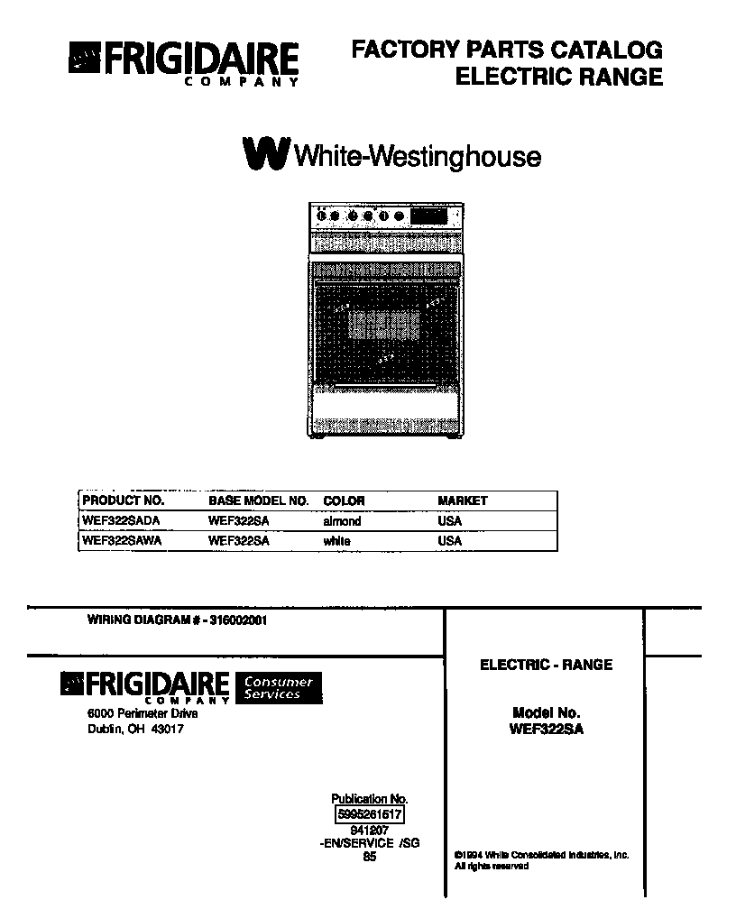 White-Westinghouse WEF322SAWA front cover diagram