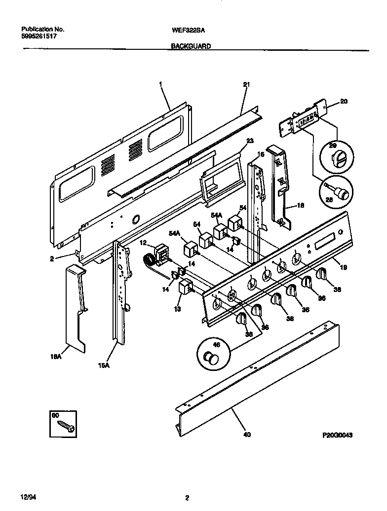 White-Westinghouse WEF322SAWA backguard diagram