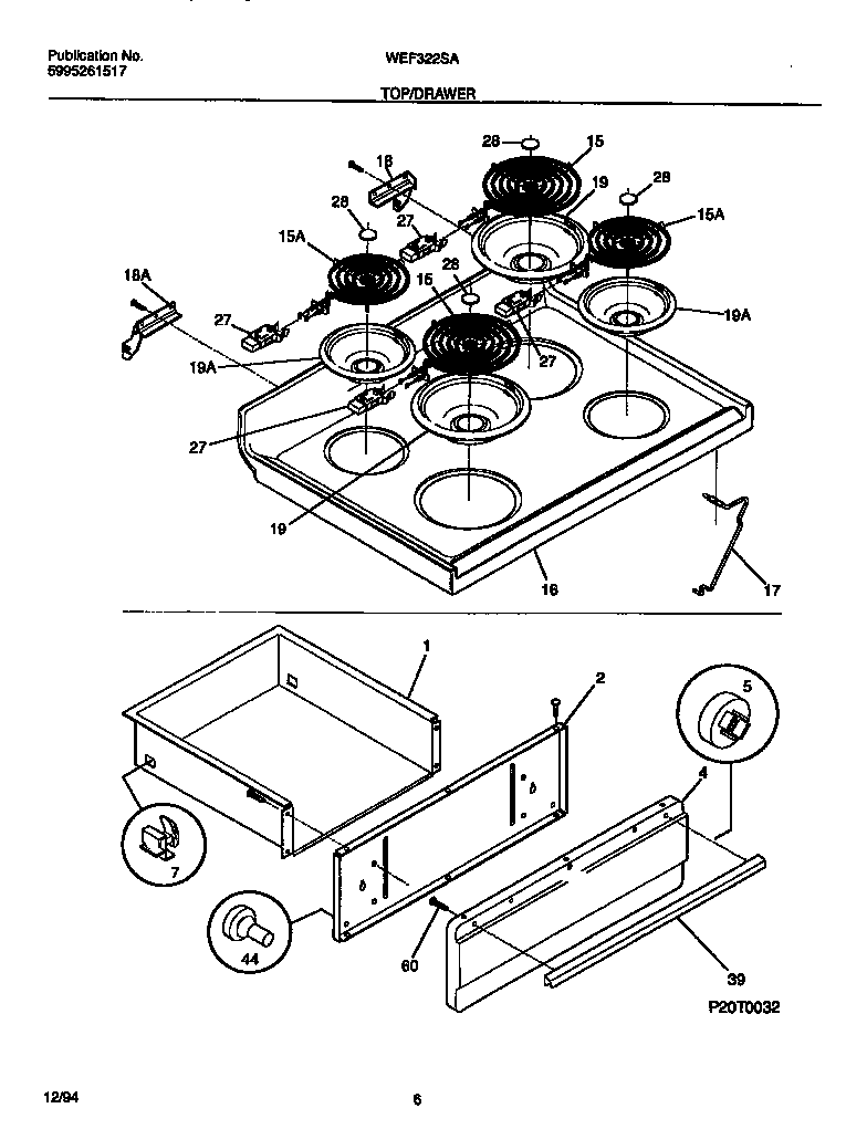 White-Westinghouse WEF322SAWA top/drawer diagram