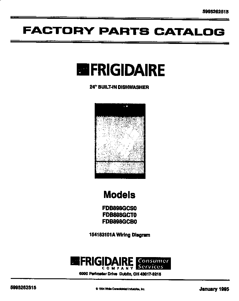 Frigidaire FDB898GCT0 cover sheet diagram