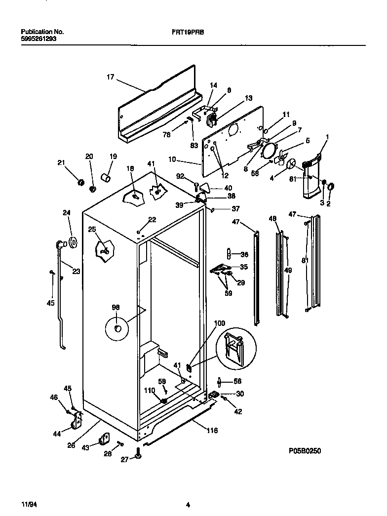 Frigidaire FRT19PRBW2 cabinet,  fan assembly diagram