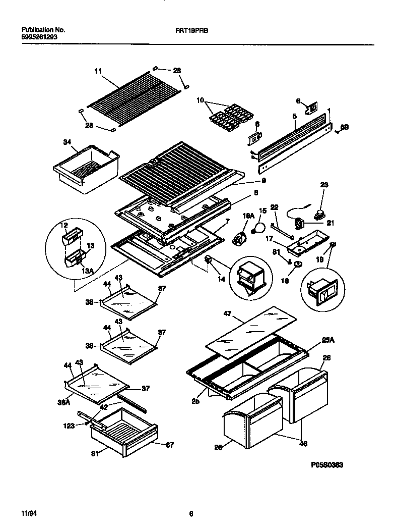 Frigidaire FRT19PRBW2 shelves, dividers diagram