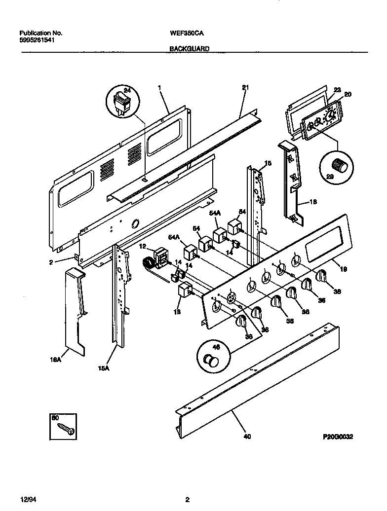 White-Westinghouse WEF350CASA backguard diagram
