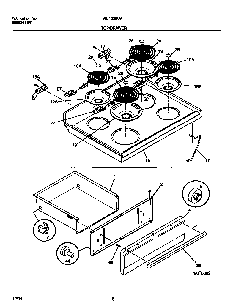 White-Westinghouse WEF350CASA top/drawer diagram