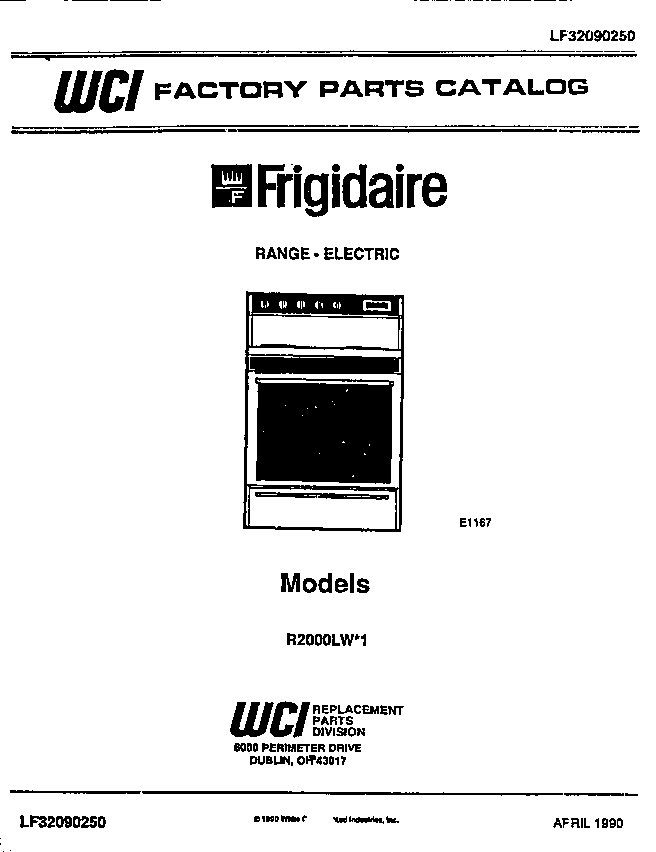 Frigidaire R2000LW1 front cover diagram