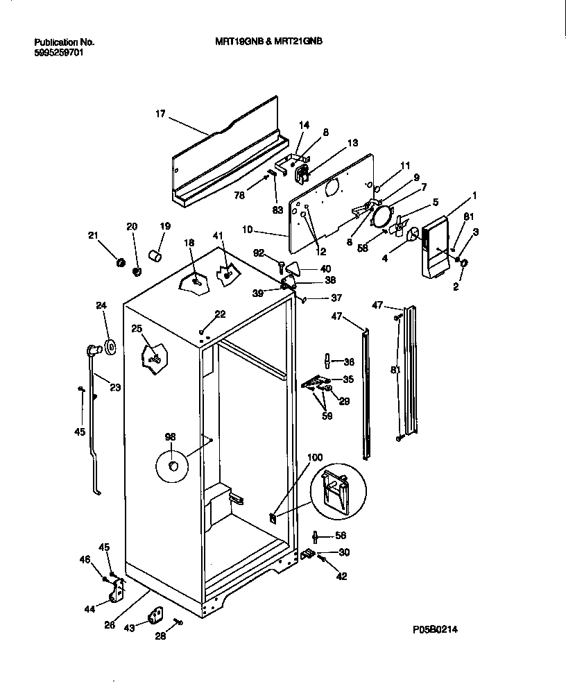 Universal/Multiflex (Frigidaire) MRT19GNBZ2 cabinet w/fan assembly diagram