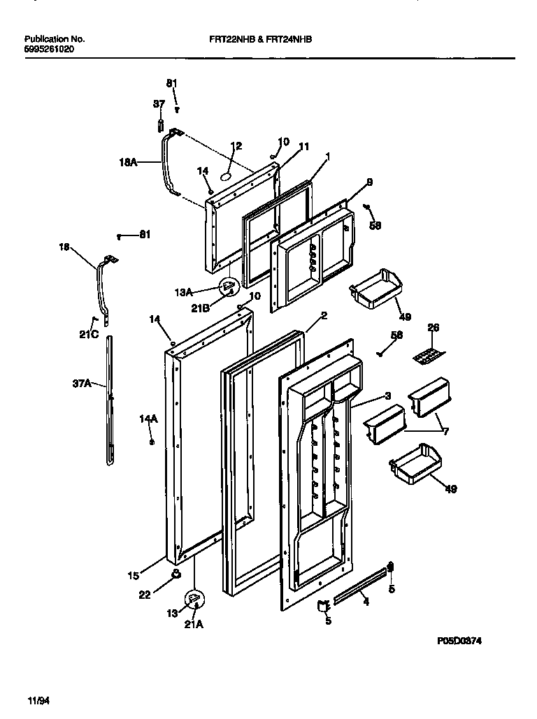 Frigidaire FRT24NHBD2 door section diagram