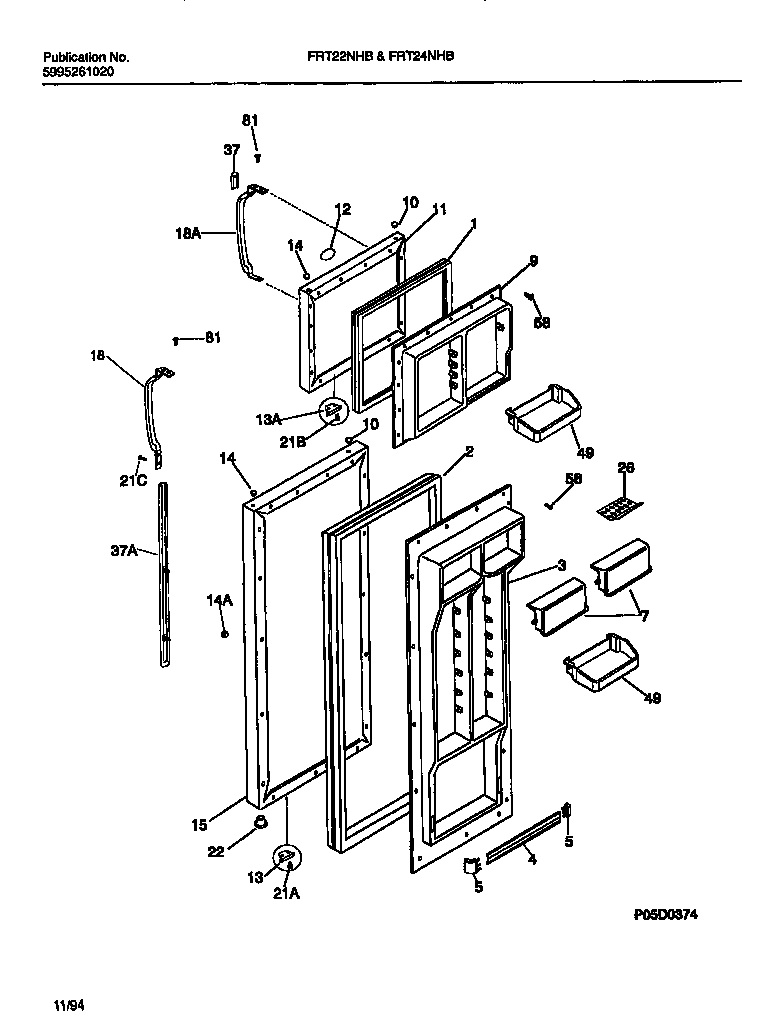 Frigidaire FRT24NHBD2 door section diagram