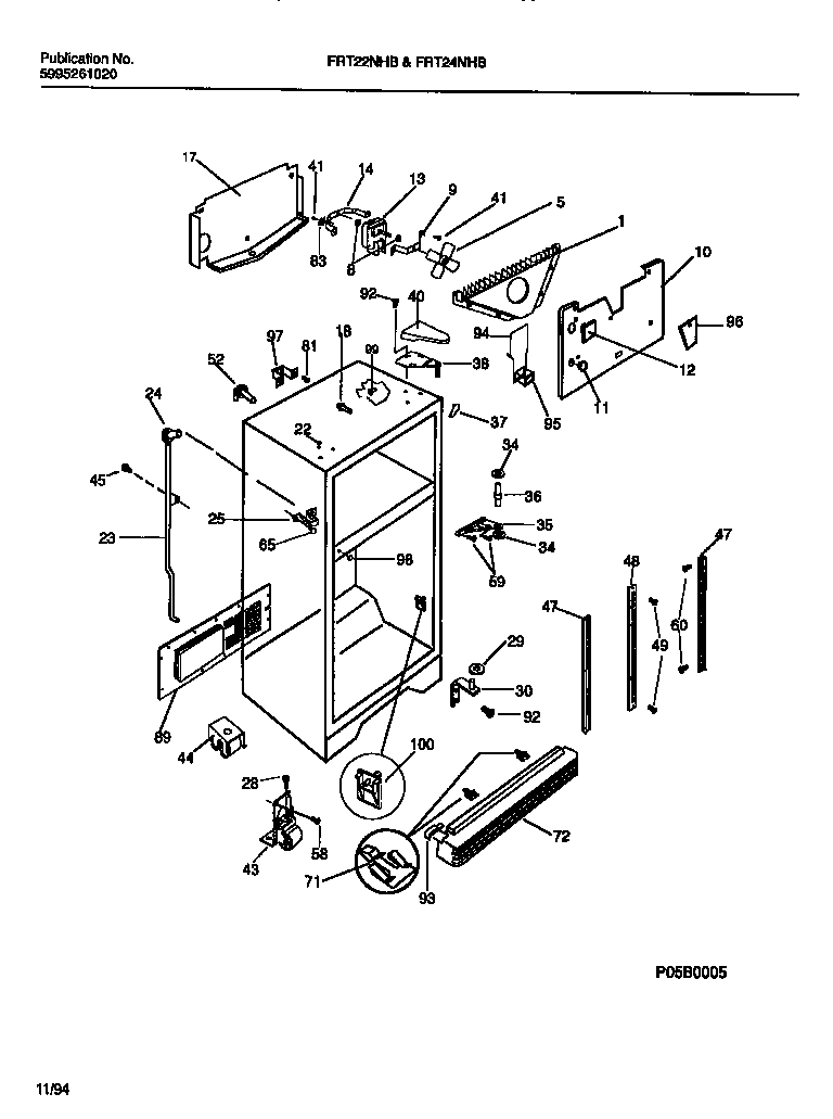 Frigidaire FRT24NHBD2 cabinet w/ fan assembly diagram