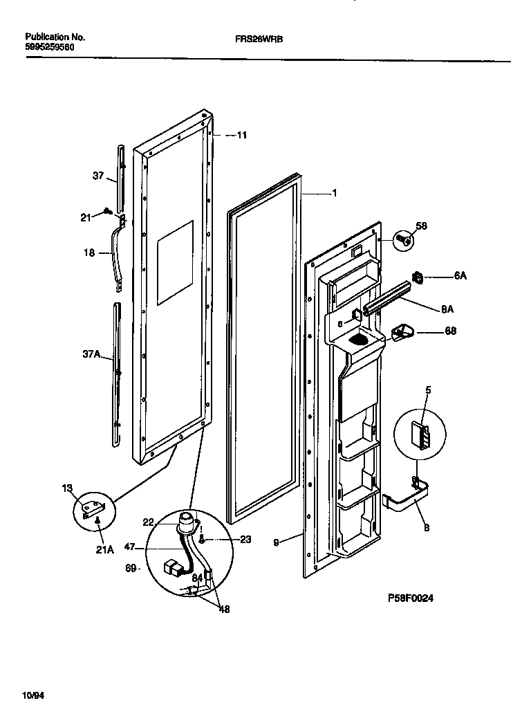 Frigidaire FRS26WRBW0 freezer door section diagram