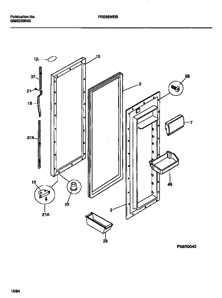Frigidaire FRS26WRBW0 refrigerator door section diagram