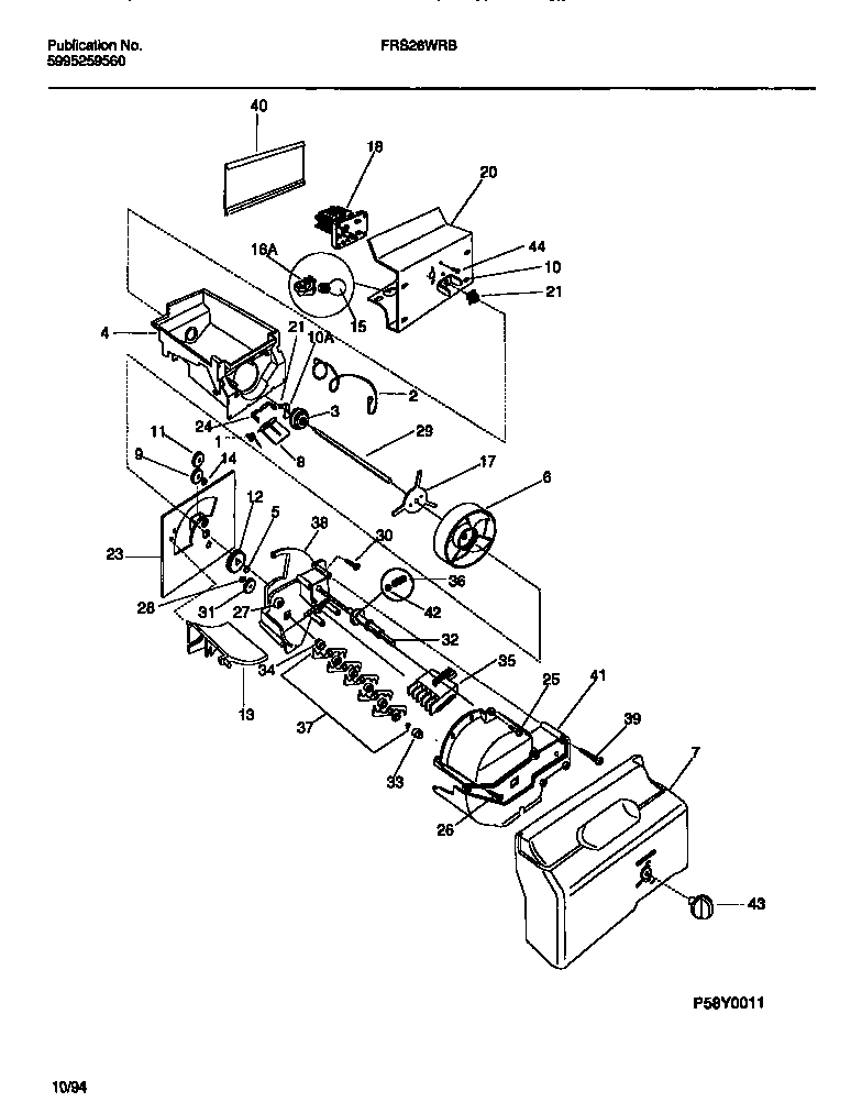 Frigidaire FRS26WRBW0 ice container & dispenser drive diagram